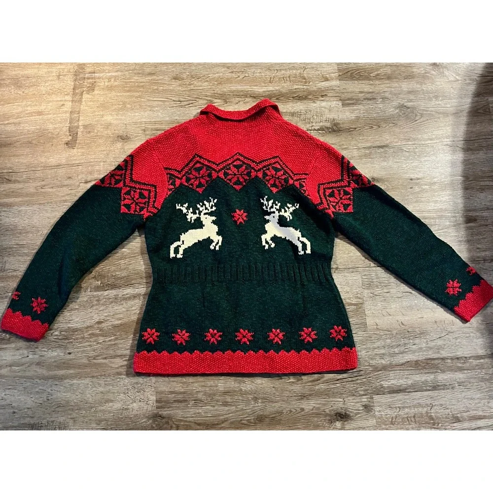 Lauren Ralph Lauren Hand Knit Reindeer Fair Isle Sweater Zip Cardigan Large - Picture 7 of 8